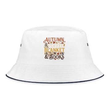 Herbst Vibes – Autumn, Coffee, Blanket & Books Pre - Bucket Hat - Weiß/Navy - Vorne