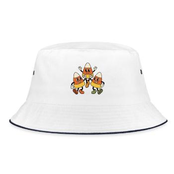 Drei retro-Cartoon-Candy-Corn-Figuren tanzen - Bucket Hat - Weiß/Navy - Vorne