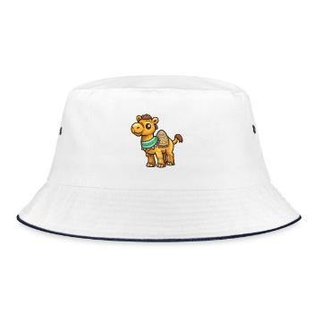 Kamel mit buntem Halsschmuck - Bucket Hat - Weiß/Navy - Vorne
