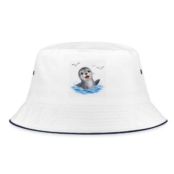 Fröhliche Robbe im Spritzwasser - Bucket Hat - Weiß/Navy - Vorne