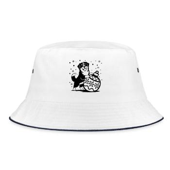 Süßer Berner Sennenhund mit Weihnachtskugel - Bucket Hat - Weiß/Navy - Vorne