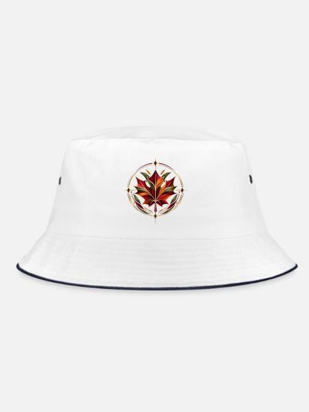 Herbstblatt Mandala Goldrahmen - Bucket Hat - Weiß/Navy