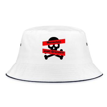 MENSCHEN STATT GRENZEN. BOTSCHAFT GEGEN RECHTS - Bucket Hat - Weiß/Navy - Vorne