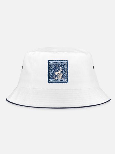 Katze und Hund, Katze und Präriehund auf einer Briefmarke 2026 - Bucket Hat - Weiß/Navy