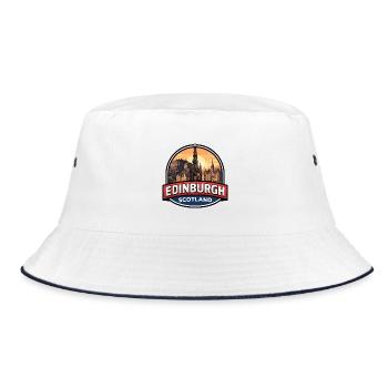Edinburgh Scotland Reiseabzeichen Castle Royal Mile - Bucket Hat - Weiß/Navy - Vorne