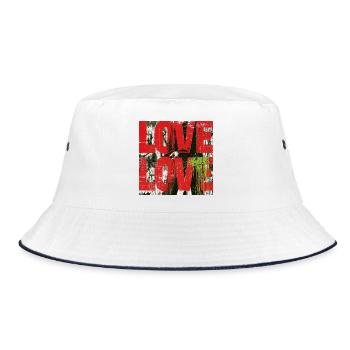 Grunge-Love Typo Druckkunst - Bucket Hat - Weiß/Navy - Vorne
