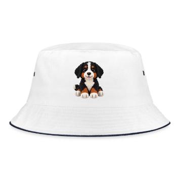 gehäkeltes Kuscheltier Berner Sennenhund Amigurmi - Bucket Hat - Weiß/Navy - Vorne