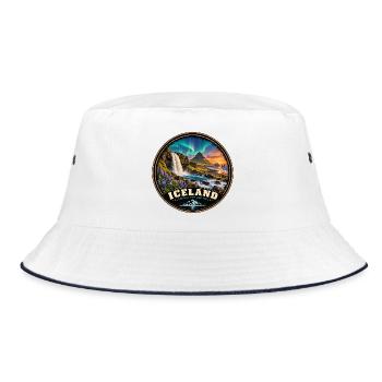 Insel Aurora Geysir Nordlicht Europa Urlaub - Bucket Hat - Weiß/Navy - Vorne