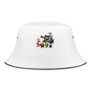 Zeichentrick-Gemüsejagdroboter - Bucket Hat - Weiß/Navy - Vorne