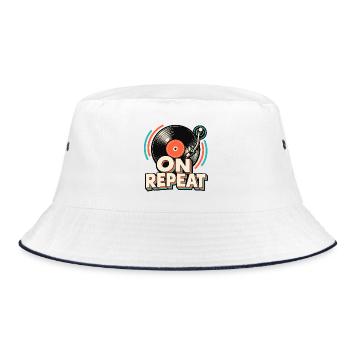 Wiederholende Vinyl - Bucket Hat - Weiß/Navy - Vorne
