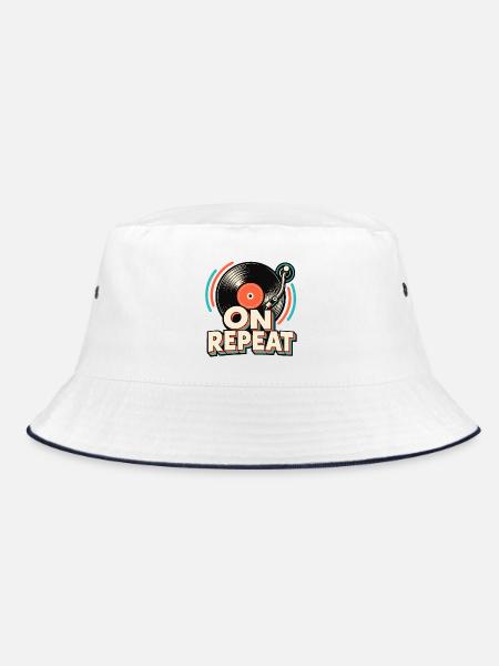 Wiederholende Vinyl - Bucket Hat - Weiß/Navy