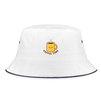 Kawaii Kaffeezeit süße gelbe Tasse - Bucket Hat - Weiß/Navy - Vorne