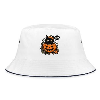 Halloween-Kater im Kürbis NOPE - Bucket Hat - Weiß/Navy - Vorne