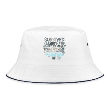 Überstanden: Noch eine Code-Review-Woche - Bucket Hat - Weiß/Navy - Vorne