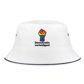 DEMOKRATIE VERTEIDIGEN REGENBOGEN STATEMENT, NOAFD - Bucket Hat - Weiß/Navy - Vorne