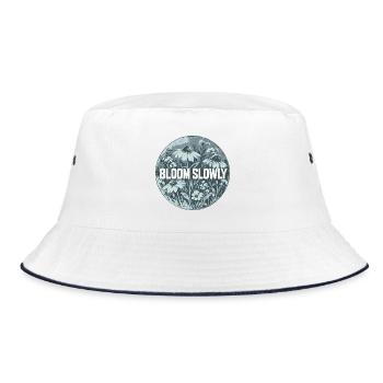 Bloom Slowly Blumenring Design - Bucket Hat - Weiß/Navy - Vorne