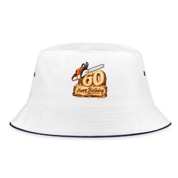 60. Geburtstags-Holzschnitt Chainsaw - Bucket Hat - Weiß/Navy - Vorne