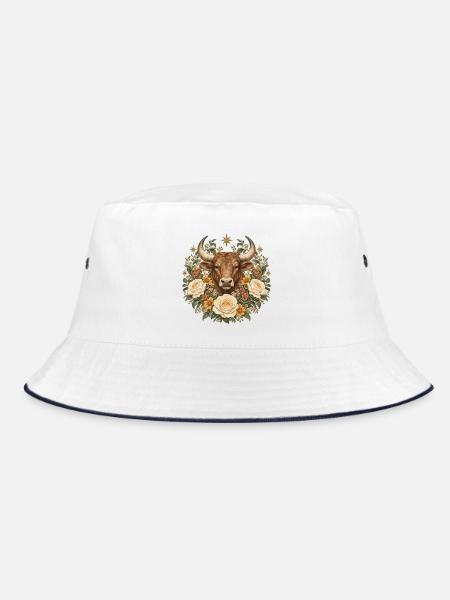 Gartenherz mit Ringelblumen & Gänseblümchen - Bucket Hat - Weiß/Navy