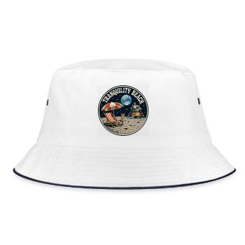 Tranquility Beach - Mondlandung Grafik - Bucket Hat - Weiß/Navy - Vorne