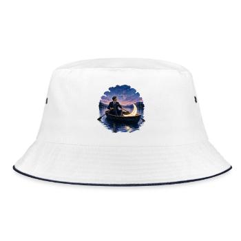 Mann Im Ruderboot Mond Romantisch Nacht Gemälde - Bucket Hat - Weiß/Navy - Vorne