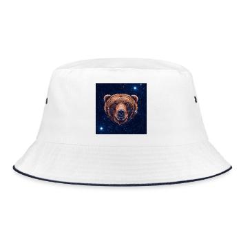 Kosmischer Bärengesicht - Bucket Hat - Weiß/Navy - Vorne