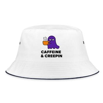 Kaffeegeist: Caffein & Creepin - Bucket Hat - Weiß/Navy - Vorne