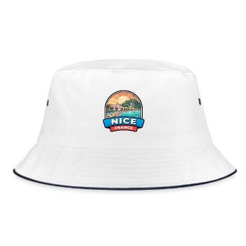 Schönes Frankreich-Reiseabzeichen Französische Riviera-Strandgeschenk - Bucket Hat - Weiß/Navy - Vorne