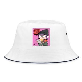 Gierige Burger Cartoon Motiv - Bucket Hat - Weiß/Navy - Vorne