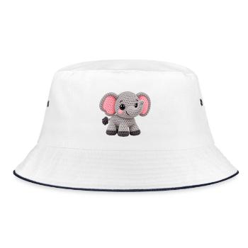 Amigurumi Elefant Kuscheltraum - Bucket Hat - Weiß/Navy - Vorne