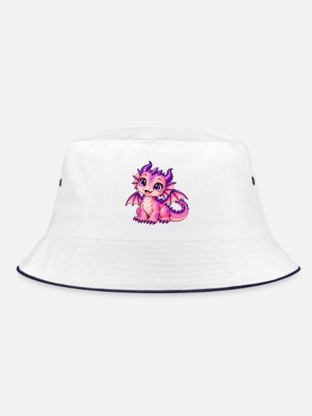 Kawaii Pink Dragon - Bucket Hat - Weiß/Navy