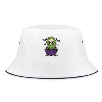 Halloween Hexenkessel Totenkopf Dampf Shirt - Bucket Hat - Weiß/Navy - Vorne