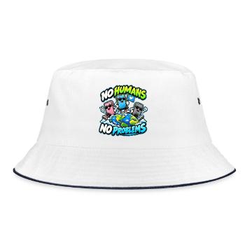 No Humans No Problems – Smartphone World - Bucket Hat - Weiß/Navy - Vorne