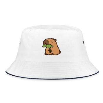 Niedliche Kapybara isst Blatt - Bucket Hat - Weiß/Navy - Vorne