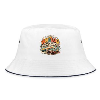 Analog glücklich – Retro Shirt für Nostalgie-Fans - Bucket Hat - Weiß/Navy - Vorne