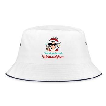 Und ich glaube an die Weihnachtsfrau - Bucket Hat - Weiß/Navy - Vorne