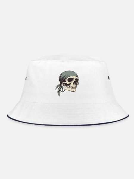 Piratenschädel mit Bandana - Bucket Hat - Weiß/Navy