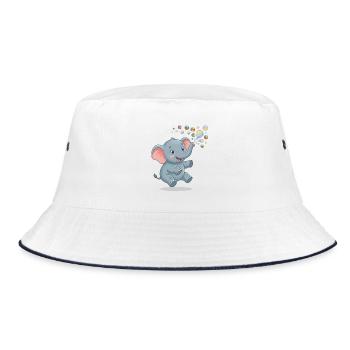 Kleiner Elefant bläst Blasen, Illustration - Bucket Hat - Weiß/Navy - Vorne