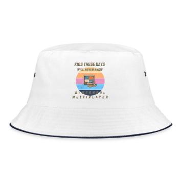 90s Gaming - Oldschool Multiplayer - Screencheat - Bucket Hat - Weiß/Navy - Vorne