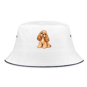 American Cocker Spaniel Kawaii Style – Süßer Hund - Bucket Hat - Weiß/Navy - Vorne