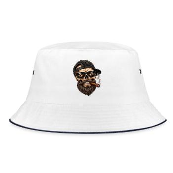 Skull Vibes – Bartmode auf Bearded Skull - Bucket Hat - Weiß/Navy - Vorne