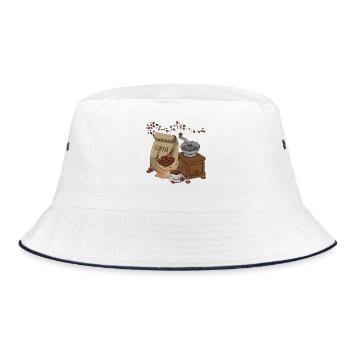 Kaffee - Bucket Hat - Weiß/Navy - Vorne