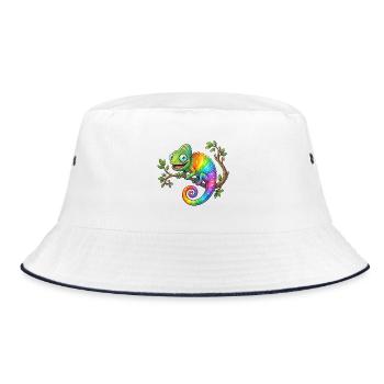 Regenbogen-Chamäleon auf Ast - Bucket Hat - Weiß/Navy - Vorne