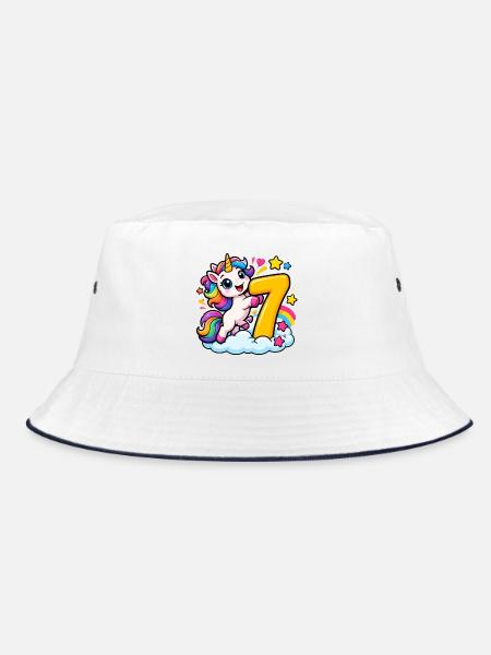 Regenbogen-Einhorn Siebenzauber - Bucket Hat - Weiß/Navy