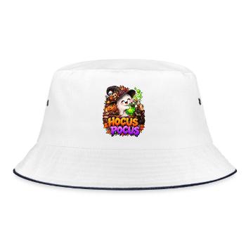 Halloween Hexenfreude: Trank & Kürbis - Bucket Hat - Weiß/Navy - Vorne