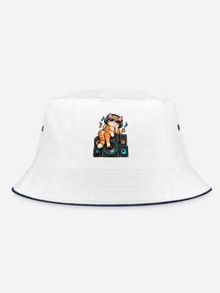 KatzenDJ auf Lautsprechern - Bucket Hat - Weiß/Navy