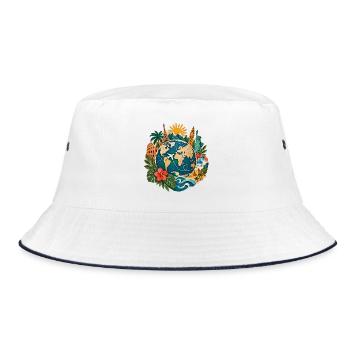 Weltreise Globus mit Landmarken - Bucket Hat - Weiß/Navy - Vorne