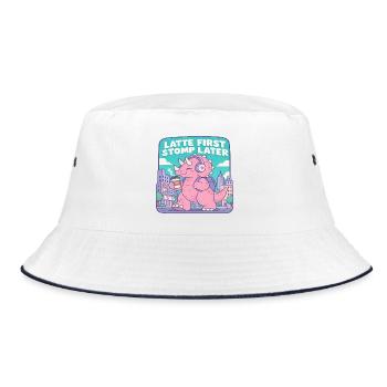 Latte First Stomp Later Dino - Bucket Hat - Weiß/Navy - Vorne