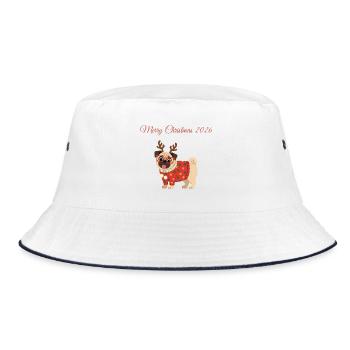 Merry Christmas 2026 Mops Weihnachten Hund - Bucket Hat - Weiß/Navy - Vorne