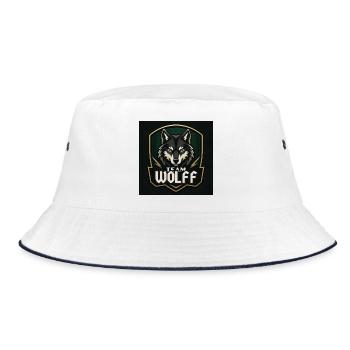 Team Wolf Namensschild Familienname Firma Name - Bucket Hat - Weiß/Navy - Vorne