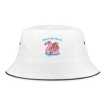 Ziege entspannt sich auf Flamingo-Float – Wortspiel mit der Hitze - Bucket Hat - Weiß/Navy - Vorne